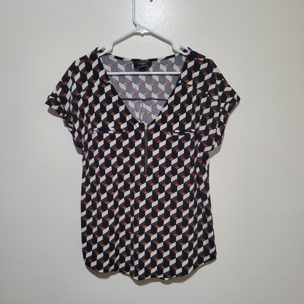 Flower & Feather Geometric Patterned Women's Top Xl